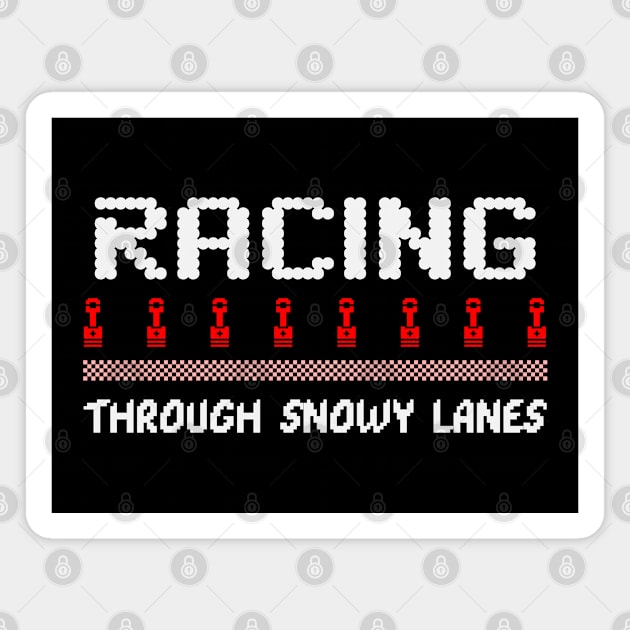 Racing Through Snowy Lanes Funny Christmas Piston Rod Checkered Flag Xmas Racer Magnet by Carantined Chao$